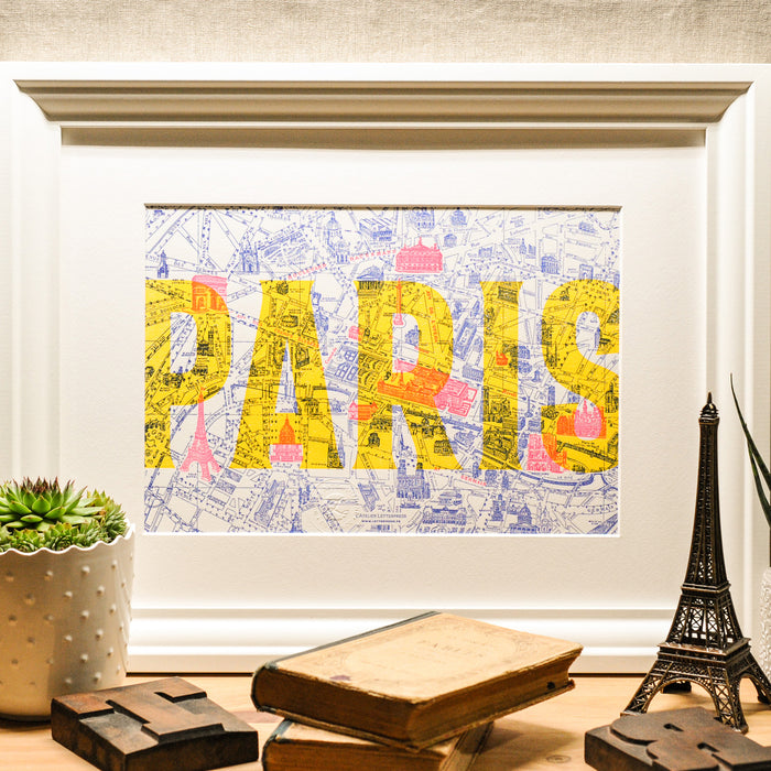 Affiche Letterpress fluo Plan de Paris