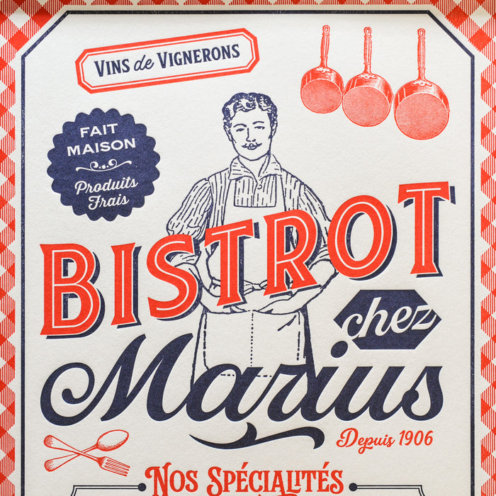 Affiche A4 Letterpress Bistrot chez Marius