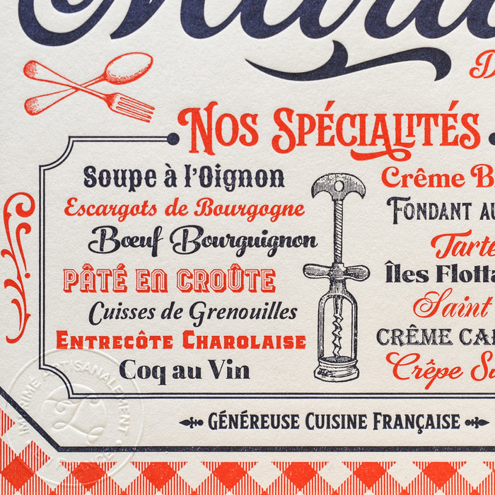 Affiche A4 Letterpress Bistrot chez Marius