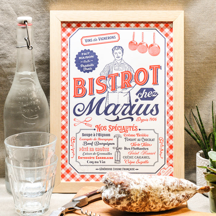Affiche A4 Letterpress Bistrot chez Marius