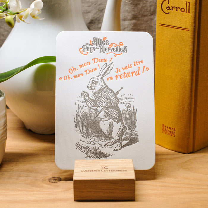 Letterpress Card Rabbit with a Watch - Alice in Wonderland