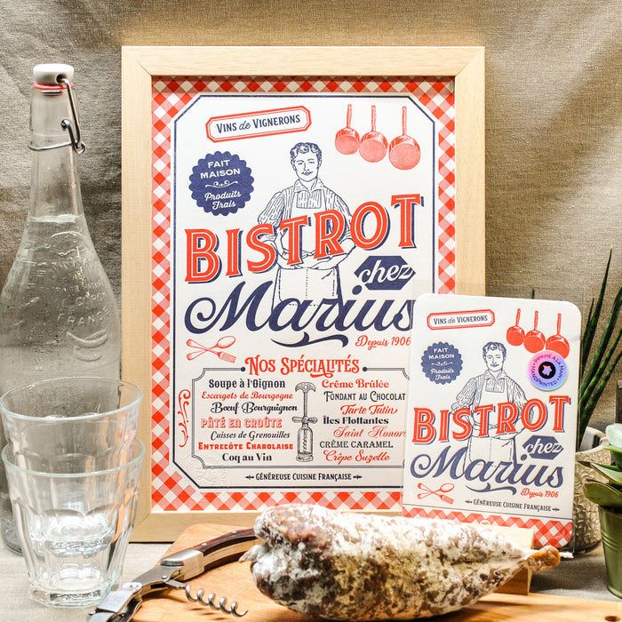 Affiche A4 Letterpress Bistrot chez Marius