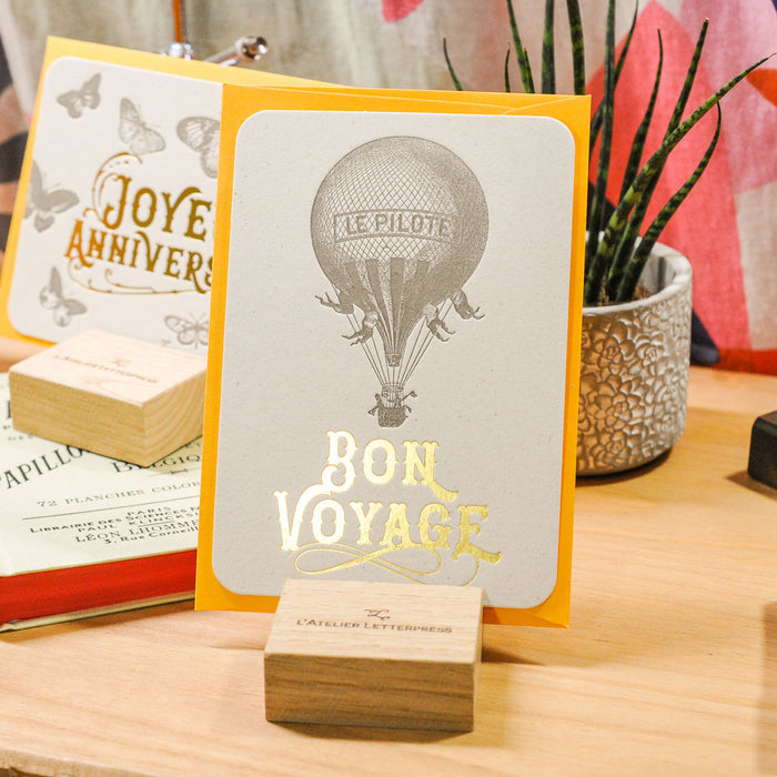 Letterpress Card Hot Air Balloon Bon Voyage (with envelope)