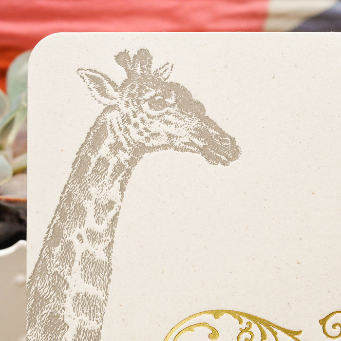 Carte Letterpress Girafe Grande Nouvelle (avec enveloppe)
