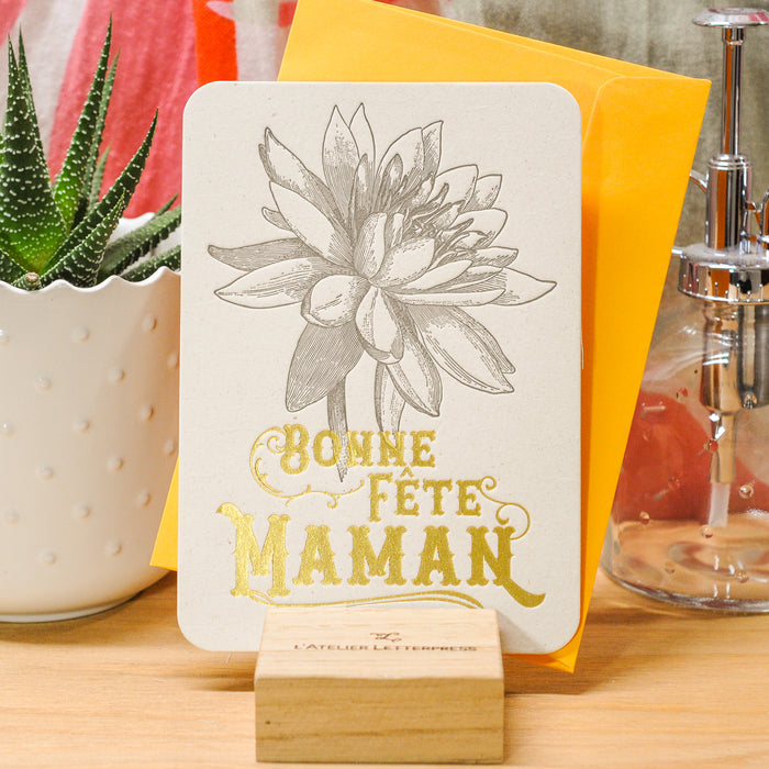 Carte Letterpress Lotus Bonne Fête Maman (avec enveloppe)