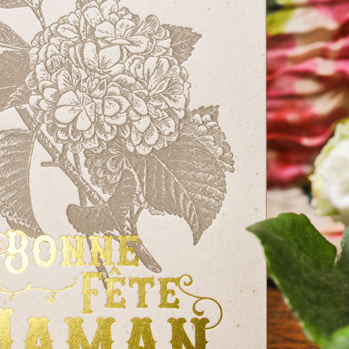 Carte Letterpress Hortensia Bonne Fête Maman (avec enveloppe)