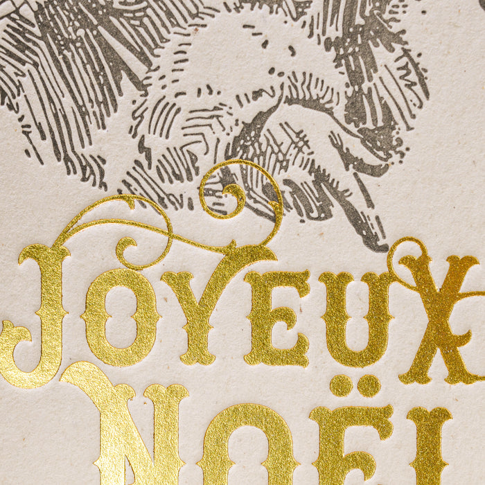 Letterpress Greeting Card Joyeux Noël Santa Claus (with envelope)