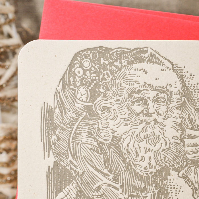 Carte de voeux Letterpress Joyeux Noël Père Noël (avec enveloppe)