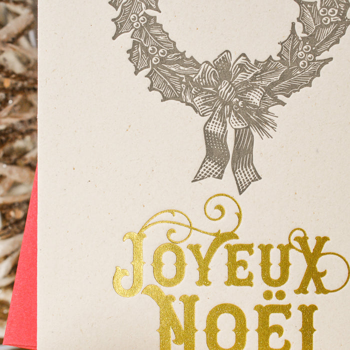 Letterpress Greeting Card Joyeux Noël Wreath (with envelope)