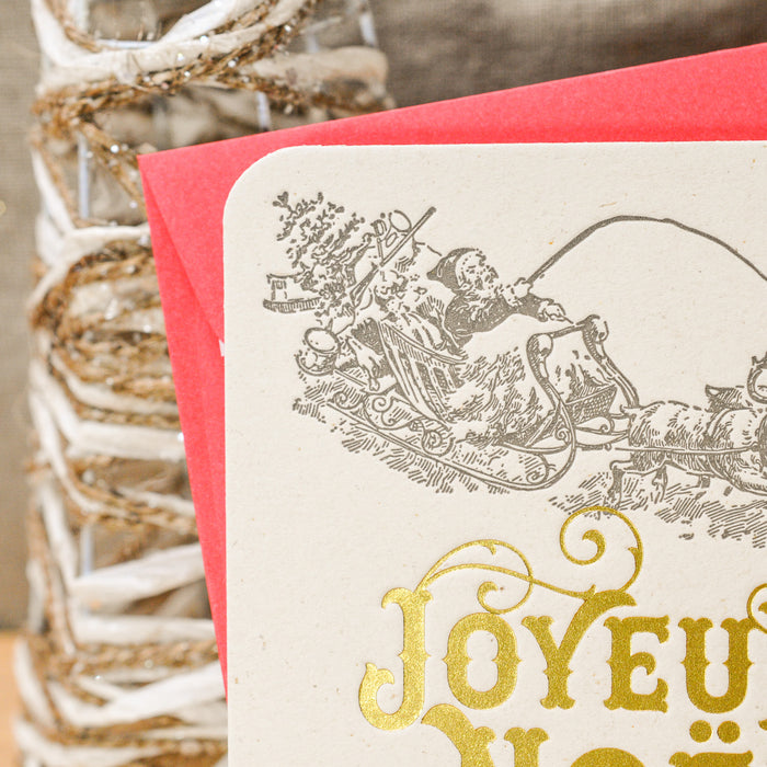 Carte de voeux Letterpress Joyeux Noël Traineau (avec enveloppe)