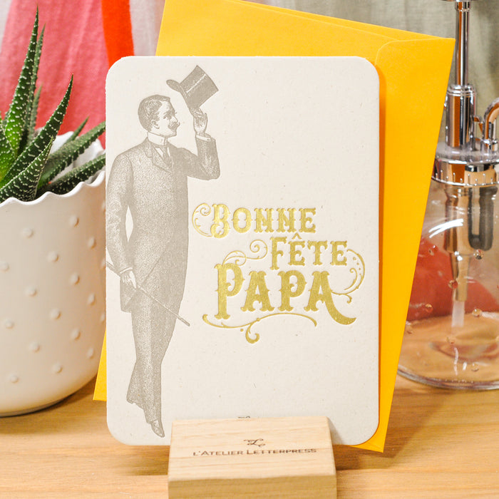 Carte Letterpress Bonne Fête Papa Gentleman (avec enveloppe)