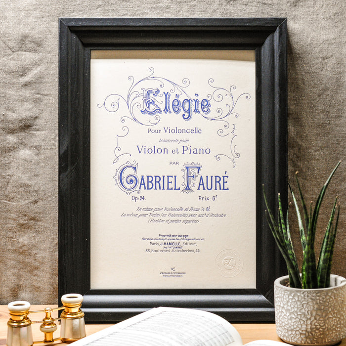 Letterpress Art Print Élégie by Fauré