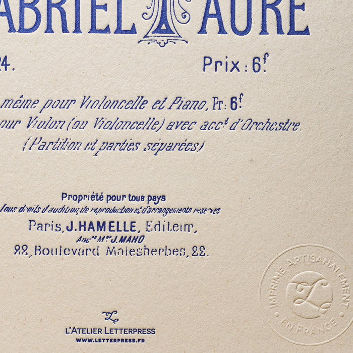 Letterpress Art Print Élégie by Fauré