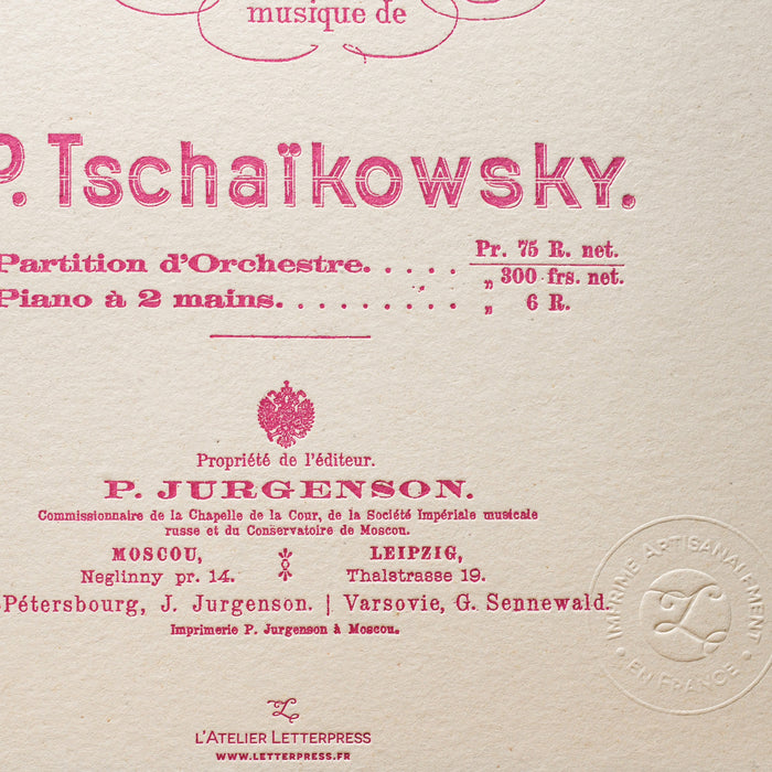 Letterpress Art Print Swan Lake by Tchaikovski