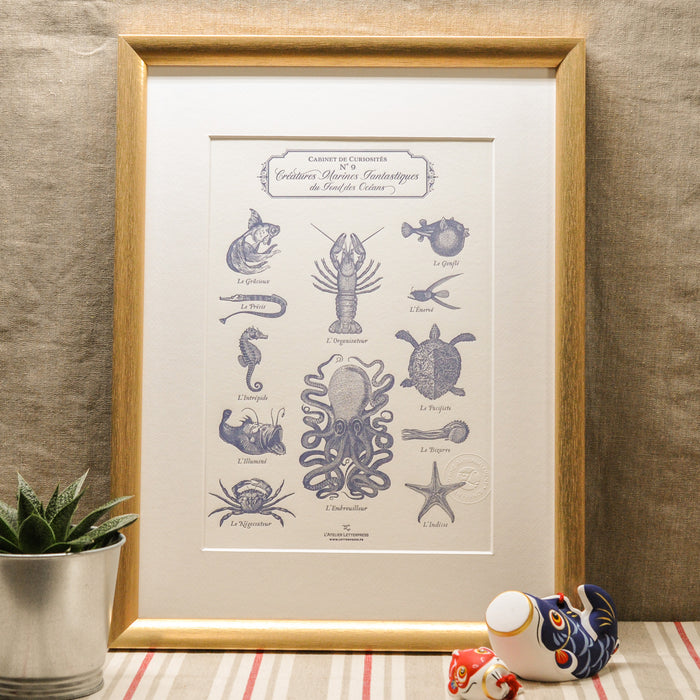 Letterpress Art print Fantastic Marine Creatures