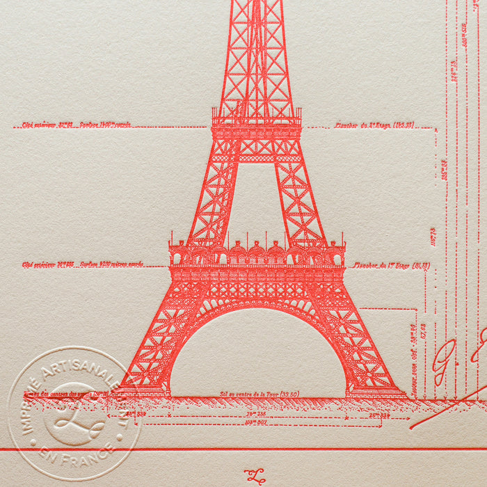 Letterpress Art print red Eiffel Tower