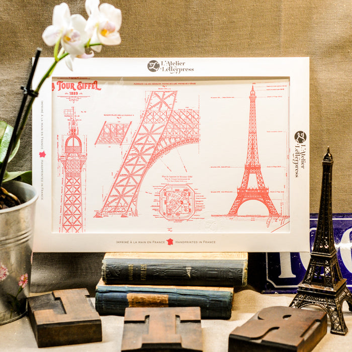 Affiche Letterpress Tour Eiffel rouge Détails