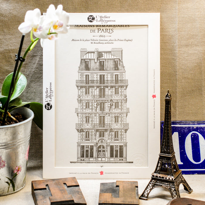 Affiche Letterpress Immeuble place Voltaire