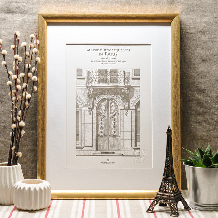 Letterpress Art Print Parisian Building Door on Boulevard Sébastopol