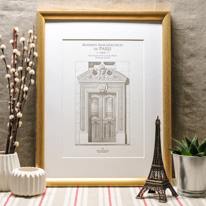 Letterpress Art Print Parisian Building Door on rue Saint Placide