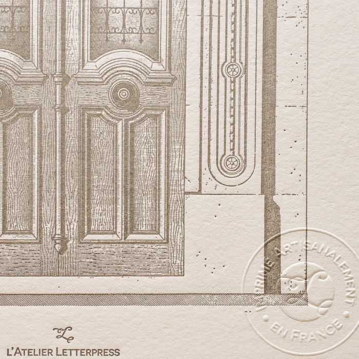 Letterpress Art Print Parisian Building Door on rue Saint Placide