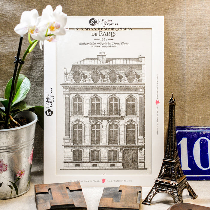 Affiche Letterpress Immeuble rond-point des Champs-Elysées