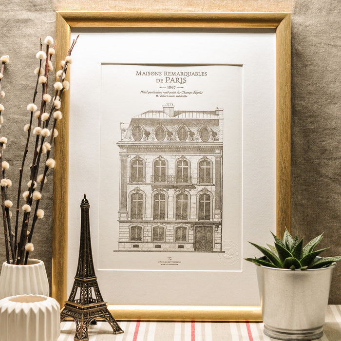 Letterpress Art Print Parisian Building on the Champs-Elysées