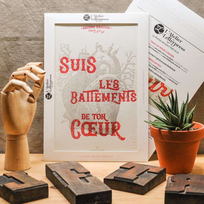 Affiche Letterpress Suis les Battements de ton Coeur