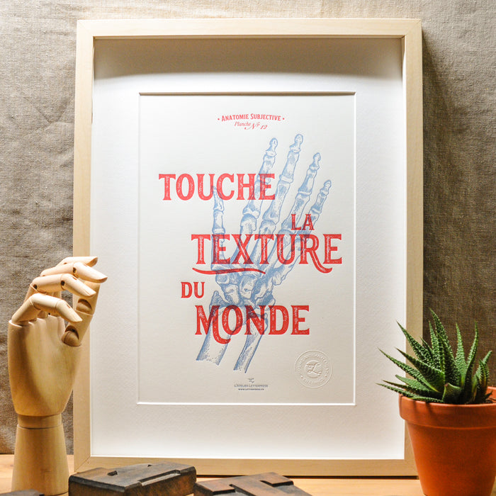 Letterpress Art Print Touch the Texture of the World
