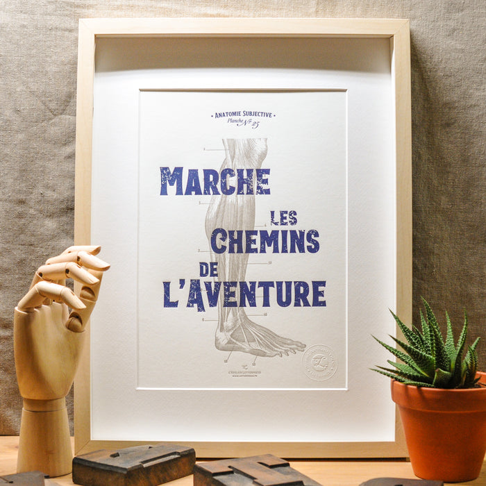 Affiche Letterpress Marche les Chemins de l'Aventure