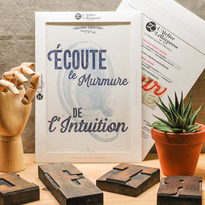 Affiche Letterpress Écoute le Murmure de l'Intuition