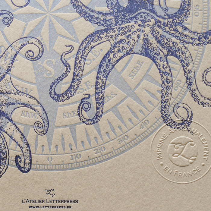 Letterpress Art Print Mediterranean Octopuses