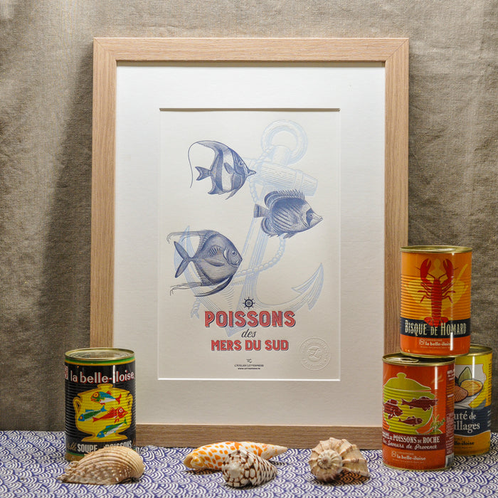 Affiche Letterpress Poissons des Mers du Sud