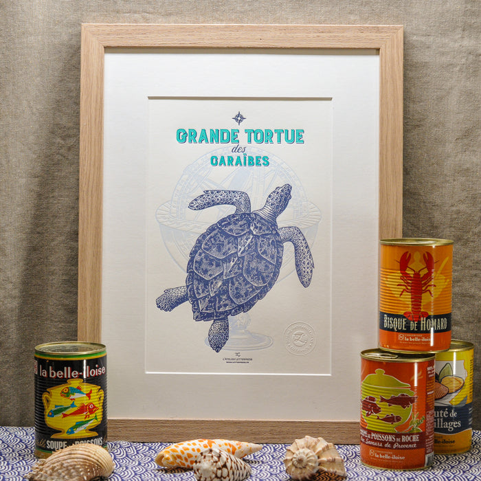 Letterpress Art Print Large Turtle from the Caribbean