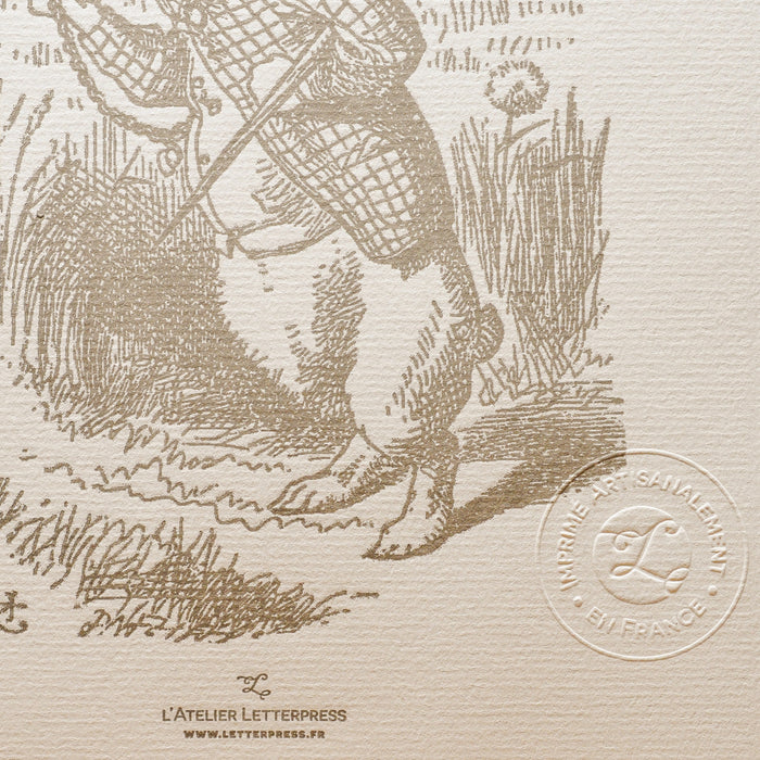 Letterpress Art Print White Rabbit with a Watch - Alice in Wonderland