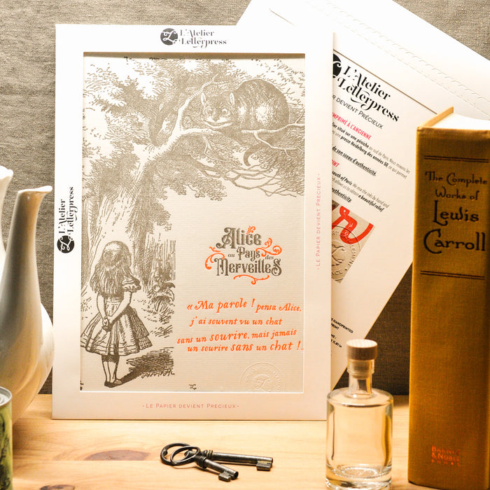 Affiche Letterpress Chat Cheshire - Alice au Pays des Merveilles