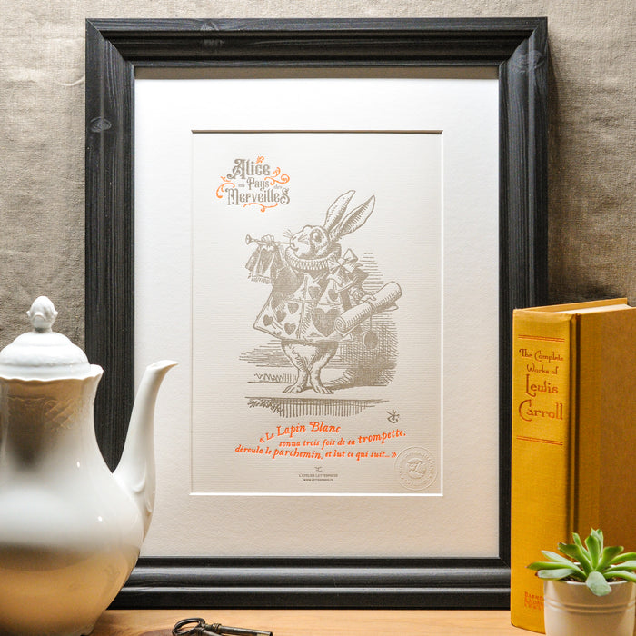 Affiche Letterpress Lapin à la Trompette - Alice au Pays des Merveilles