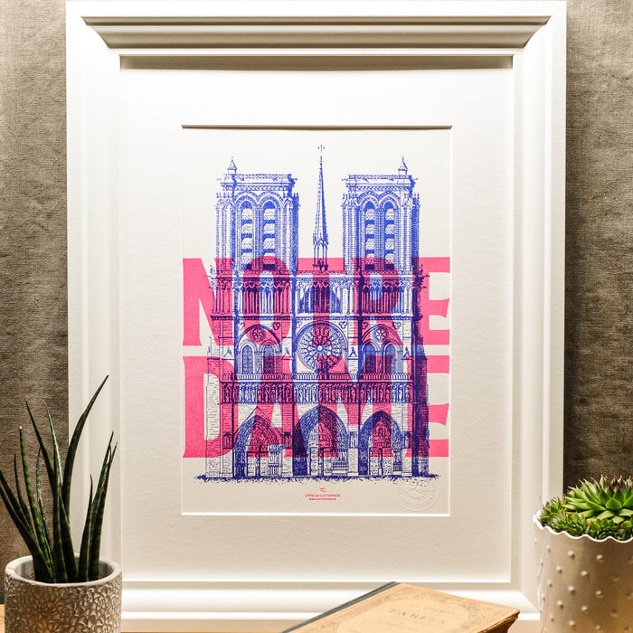 Affiche Letterpress fluo Notre Dame de Paris