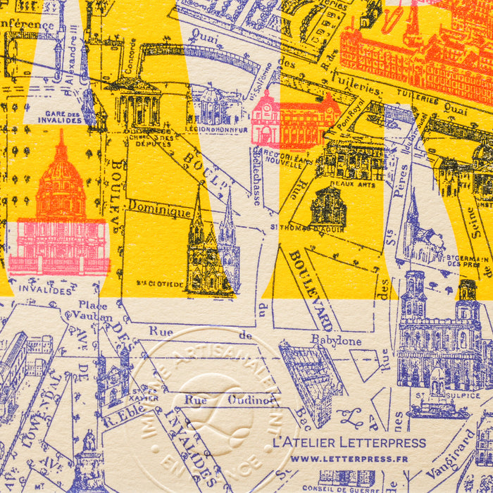 Affiche Letterpress fluo Plan de Paris