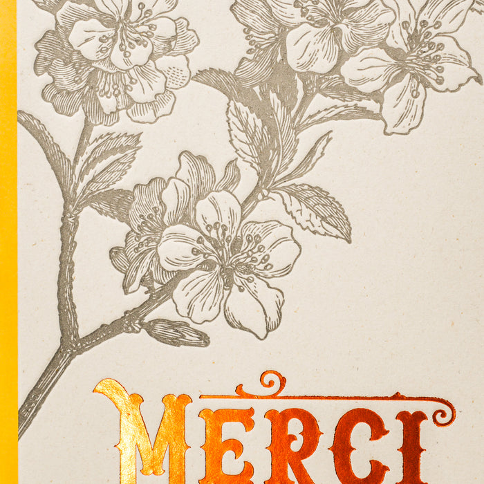Letterpress Card Thank You Apple Blossom, orange (with envelope)