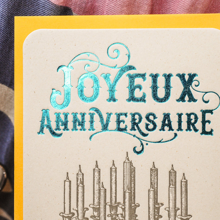 Letterpress Card Happy Birthday Cake, teal (with envelope)