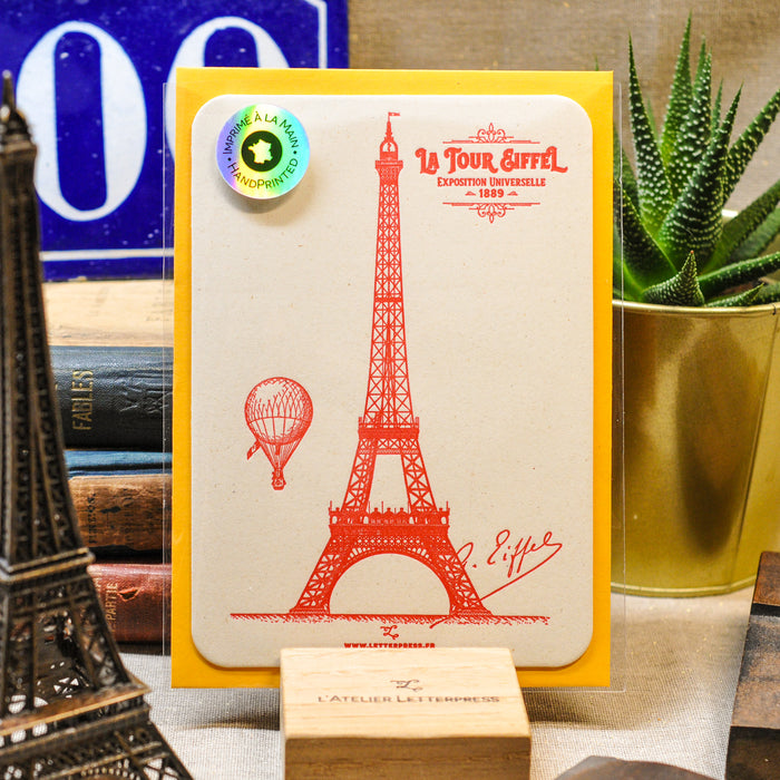 Carte Letterpress Tour Eiffel rouge (avec enveloppe)