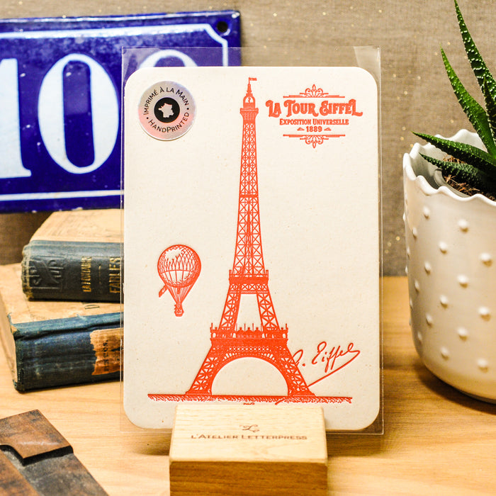 Letterpress Card red Eiffel Tower