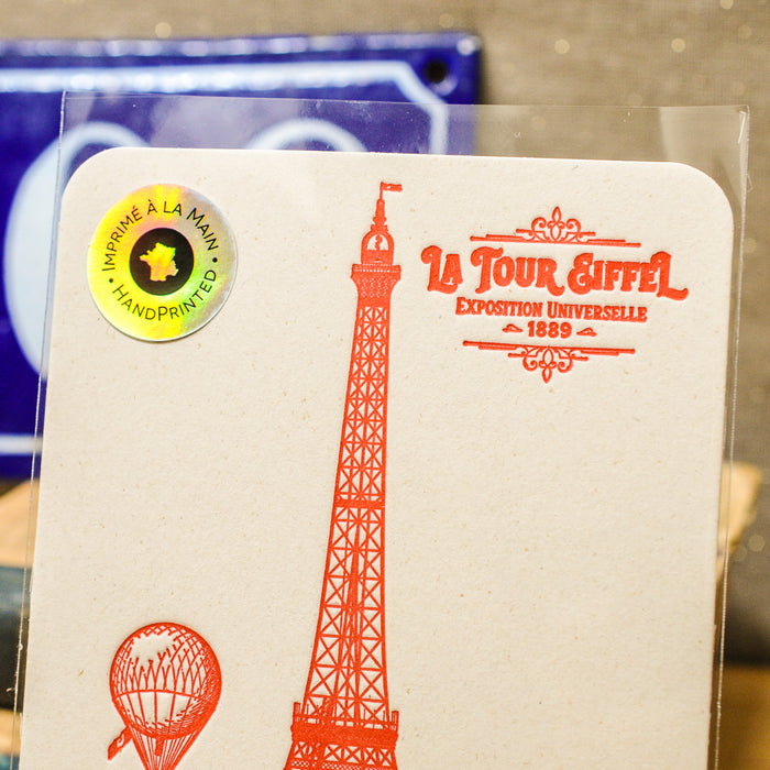 Carte Letterpress Tour Eiffel rouge