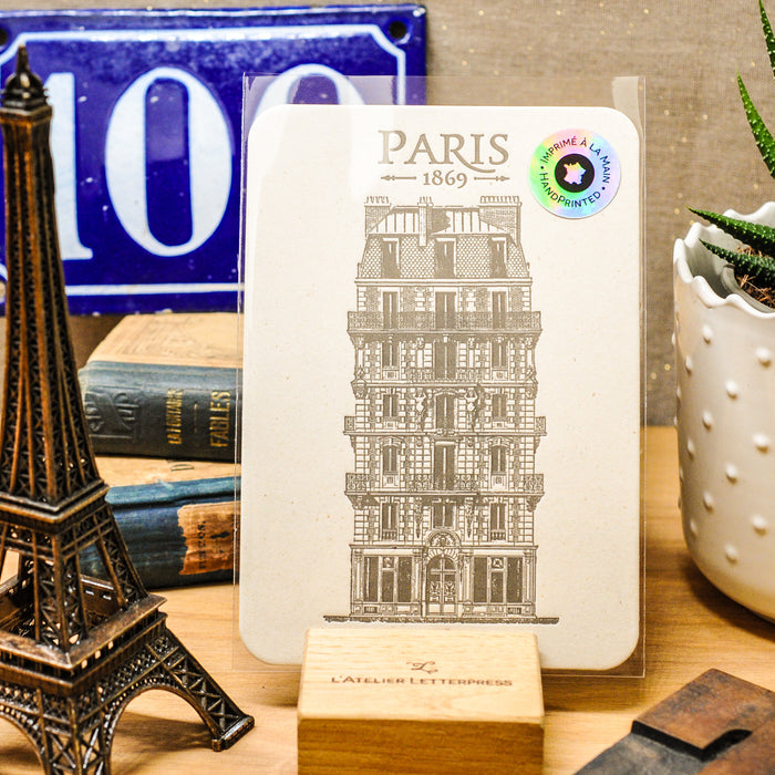 Letterpress Card Parisian Building on Voltaire Place