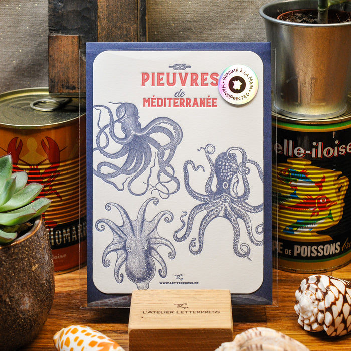 Letterpress Card Octopuses from the Mediterranean Sea (with envelope)