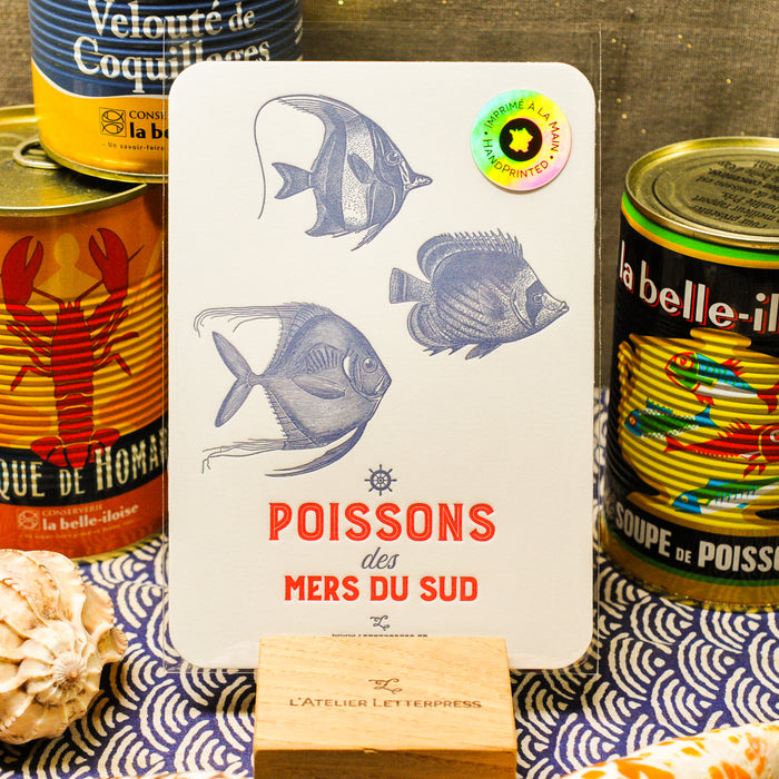 Carte Letterpress Poissons des Mers du Sud