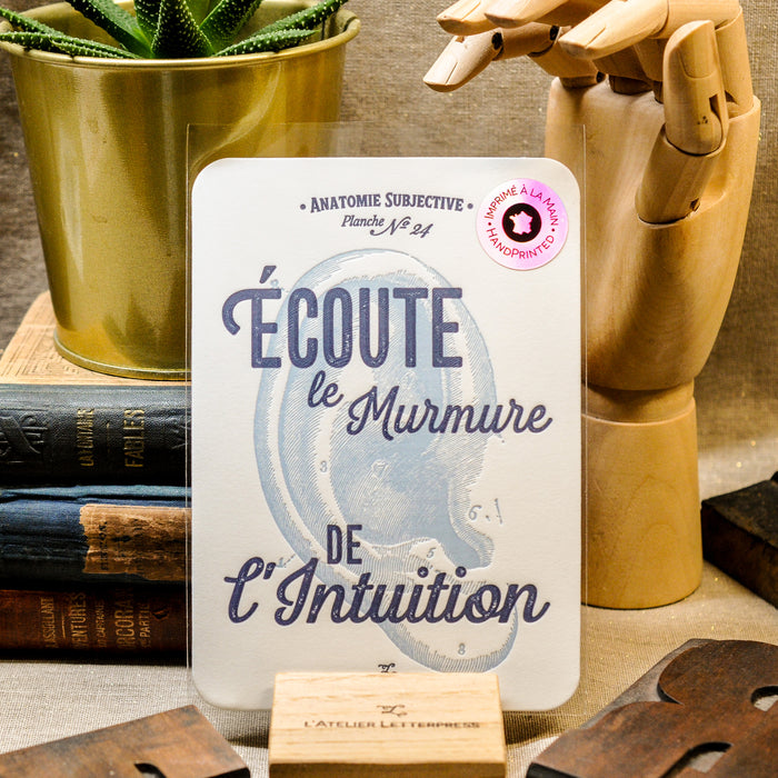Carte Letterpress Écoute le Murmure de l'Intuition