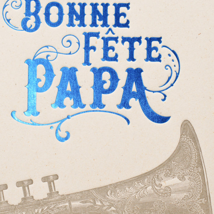 Carte Letterpress Bonne Fête Papa Trompette, bleue (avec enveloppe)