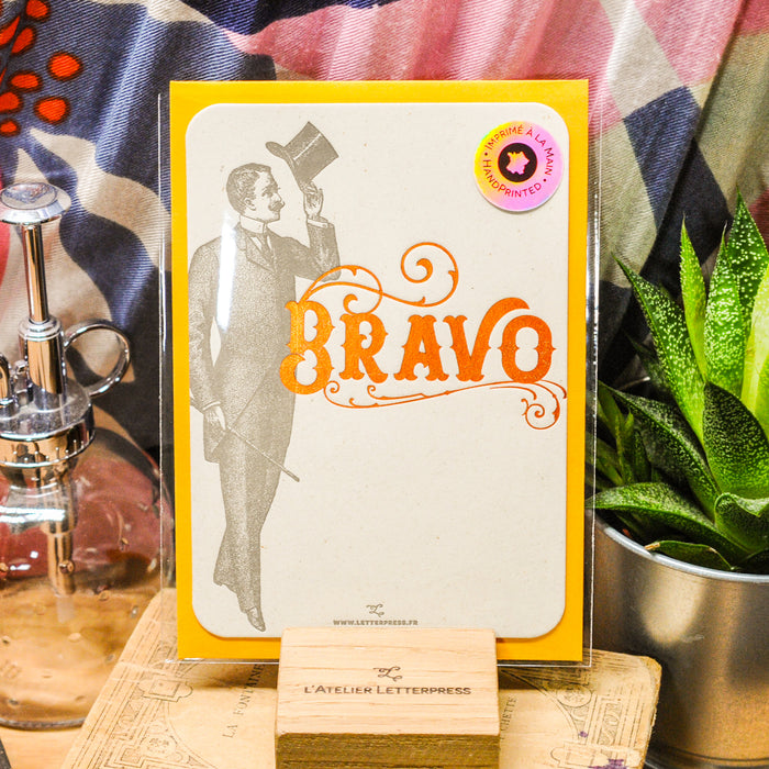 Letterpress Card Bravo Gentleman, orange (with envelope)